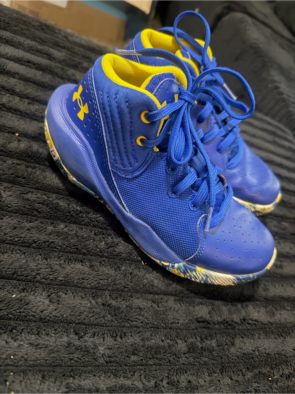 Under Armour Kids Blue and Yellow Mid-Top Sneakers